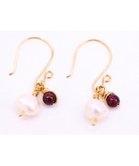 Cultured Pearl and Garnet earrings infused with Reiki energy - $80.82 CAD