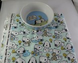 Peanuts SNOOPY Dog Cat Bowl Dish  + Flannel fabric 42&quot; X 69&quot; Long I Love... - $30.88