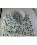 Peanuts SNOOPY Dog Cat Bowl Dish  + Flannel fabric 42&quot; X 69&quot; Long I Love... - $42.13 CAD