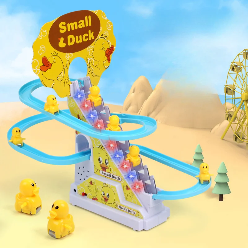 Duck Climbing Stairs Toy Electric Musical Flash Roller Coaster Track Small Duck - £13.65 GBP+