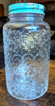 PIONEER WOMAN Betsy Embossed Glass Storage Jar Teal Floral Metal Lid Chi... - $316.32 MXN