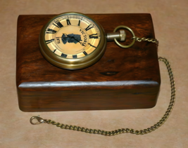 Antique Vintage Maritime Brass Victoria Fob 1875 Pocket Watch with Woode... - $39.31