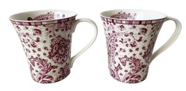 Paisley Malva Rosa 222 Fifth Porcelain Mugs Burgundy Rose Tan White - $18.95