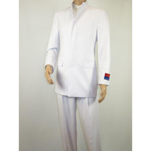 Men Apollo King Band Collarless Church Suit Mandarin 5 Hidden Buttons AG58 White image 5