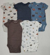 Carter&#39;s 5 Pack Bodysuits For Boys 3 or 6 Months Wildlife Critters - £4.68 GBP