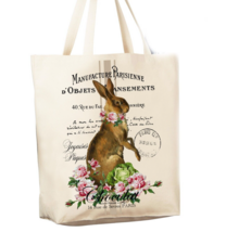 French Easter Bunny 12 oz Reusable Grocery Shopping Cotton Canvas Bag - $17.77