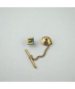 Vintage Monogram Letter E Tie Tack Lapel Pin Gold tone Chain Tie Bar - £7.98 GBP