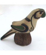 Vintage Hand-Painted Sandstone Parrot Figurine Wooden Base by Vicman Mexico - $129.30 MXN
