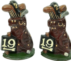 Vintage 19th Hole Golf Bag Book Ends Set Of 2 Cast Iron 7 1/2&quot; x 5&quot; x 1 ... - £14.63 GBP