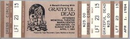 Grateful Dead Mail Away Untorn Ticket Stub Avril 1 1984 San Rafael Calif... - $81.11