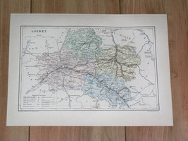 1887 Antique Original Map Of Department Of Loiret Orl EAN S / France - £22.25 GBP