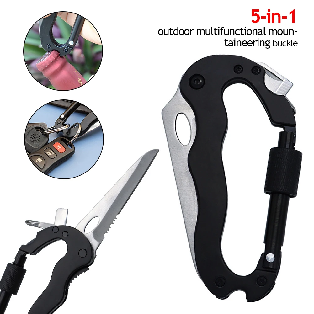 Camping 5-in-1 Pocket Multitool with Knife carabiner Bottle Opener Multi-tool - £9.19 GBP