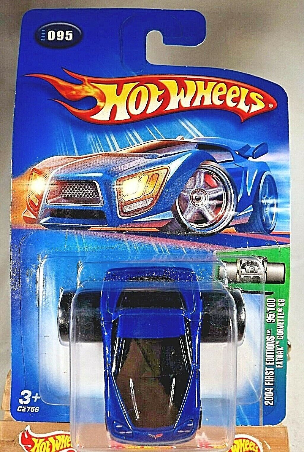 2004 Hot Wheels #95 First Editions FATBAX CORVETTE C6 Blue w/Taillights w/5 Sp