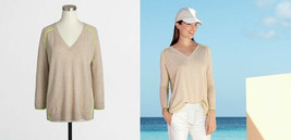 J Crew Women Wool blend light sweater pullover beige neon piping v-neck top $78 - £14.19 GBP+