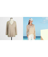 J Crew Women Wool blend light sweater pullover beige neon piping v-neck ... - $19.94