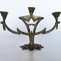 Antique 40&#39;s Judaica Hanukkah Jewish Brass Menorah Israel Shabbat Kodesh Lamp - £36.68 GBP