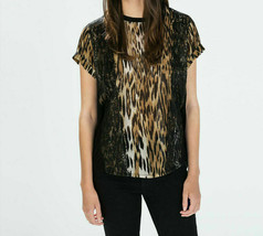 ZARA ANIMAL LEOPARD LACE PRINTS SILKY TOP SHORTSLEEVES SUMMER BLACK BROW... - £11.79 GBP