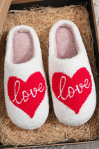Fiery Red Valentine Love Heart Pattern Home Fuzzy Slippers - $181.88 MXN