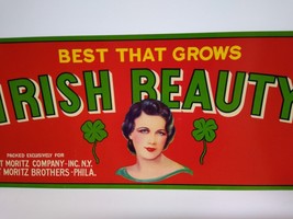 Irish Beauty Crate Label Lovely Blue Eyed Shamrock Lady Ireland Vintage ... - £8.17 GBP