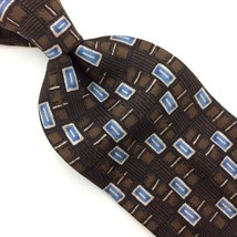 Corporate Gear Usa Tie Brown Silver Sky-Blue Silk Necktie Rectangles Shapes #I21 - £12.41 GBP