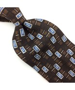 Corporate Gear Usa Tie Brown Silver Sky-Blue Silk Necktie Rectangles Sha... - £12.38 GBP