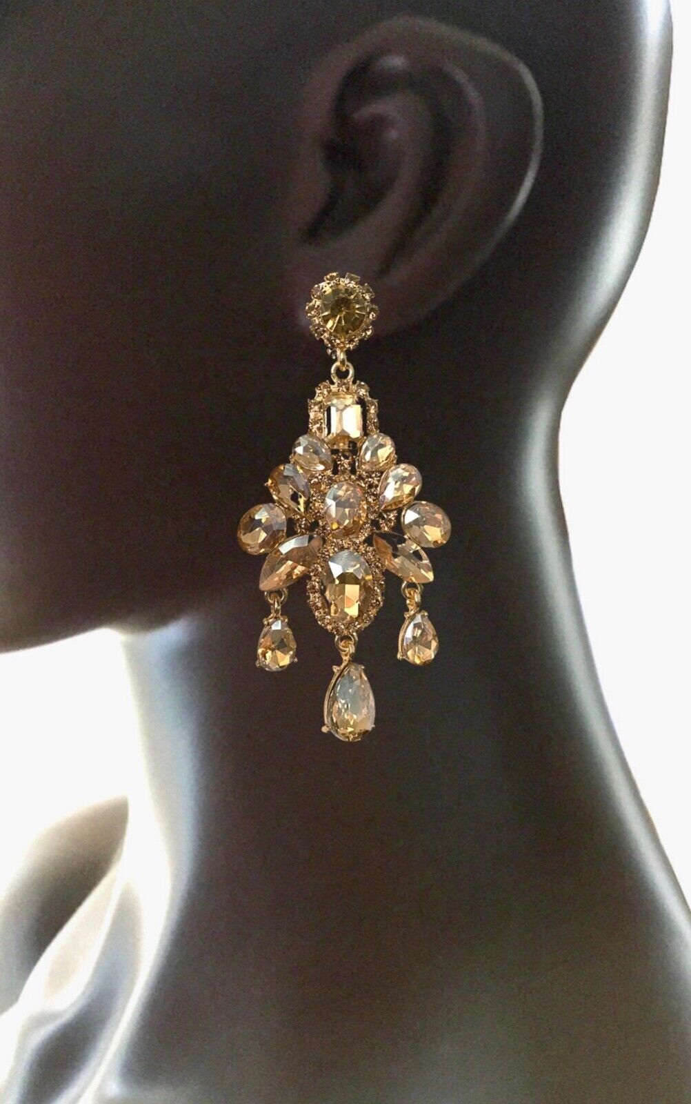 3.25" Champagne Light Brown Acrylic Crystal Rhinestone Party Chandelier Earrings - $17.10