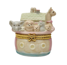 Enesco 1997 Noah&#39;s Ark Hinged Trinket Box 3D Ceramic Pastel Colors 3.5&quot; - £10.38 GBP