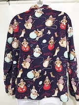 Nick &amp; Nora Womens M Flannel Pajama Top Navy Blue Sock Monkeys Knitting ... - £16.02 GBP