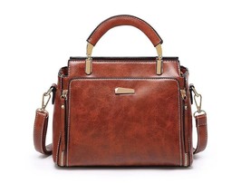 New Fashion Women&#39;s Leather Handbag Shoulder Bag Brown &amp; Gold High Quality - £19.46 GBP