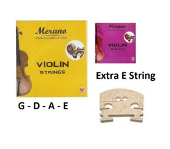 Merano 4/4 Violin String Set ( G - D - A - E ) + Extra E String + Bridge - £12.74 GBP