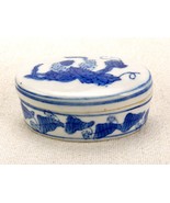 Vintage Porcelain Trinket Box, Small Oval Shape, Abstract Blue Flowers &amp;... - £15.37 GBP