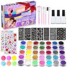 492 Temporary Glitter Tattoo Kit for Kids 41 colors glitter powder 215 rhineston - £26.06 GBP