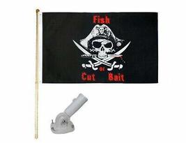 5&#39; Wood Flag Pole Kit Nylon White Bracket 3x5 Fish Or Cut Bait Pirate Poly Flag - £19.56 GBP