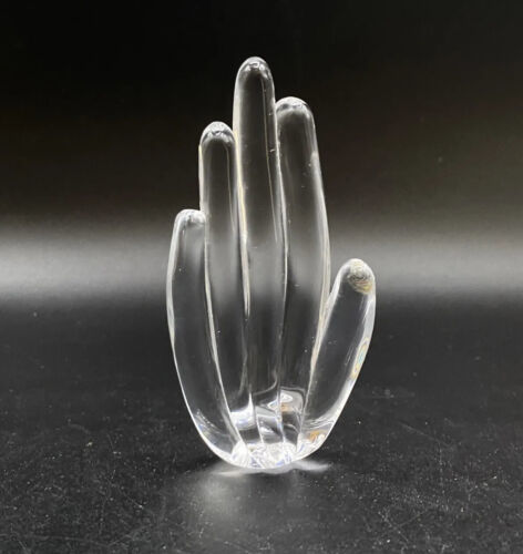 Hand Shaped Lay Flat Paperweight Clear Glass 4.5” - $26.72