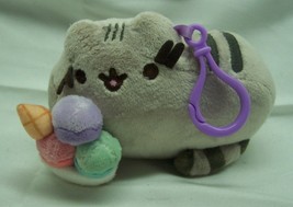 GUND Pusheen CAT W/ ICE CREAM KEYCHAIN CLIP 5&quot; Plush Stuffed Animal Toy - £11.67 GBP