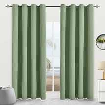 Thermal Insulated Solid Grommet Window Curtains Drapes For Living, Greyish Green - £35.10 GBP