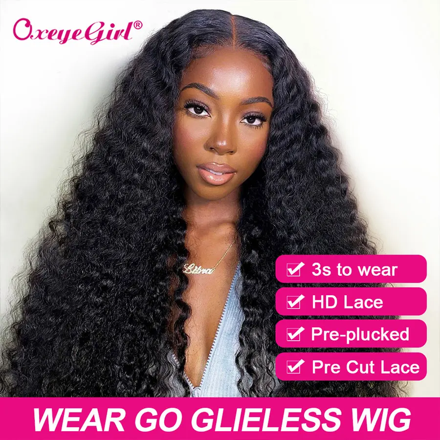 Glueless wig preplucked curly human hair ready to wear and go pre cut hd deep wave thumb200