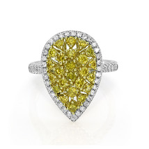 Fine 1.07ct Natural Fancy Yellow &amp; White Diamonds Engagement Ring 18K Gold Pear - £2,330.43 GBP