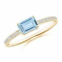 ANGARA East-West Emerald-Cut Aquamarine Solitaire Ring for Women in 14K Gold - £589.09 GBP