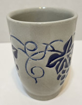 Vintage Stoneware Juice Cup Embossed Floral Blue and Gray 3 inches Tall - $10.62