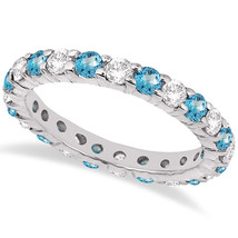 2.50CT Blue Topaz &amp; Diamond Eternity Ring 14K White Gold - $1,334.32+