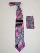 Men's Stacy Adams Necktie and Hankie Set Fancy Design Silky Look SAT49 Pink image 2