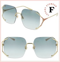 GUCCI 0646 Gold Green Square Fork Rimless Metal Sunglasses GG0646S Authe... - £296.07 GBP