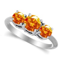 Authenticity Guarantee 
Orange Sapphire Three Stone Ring in 14k White Gold - £654.55 GBP
