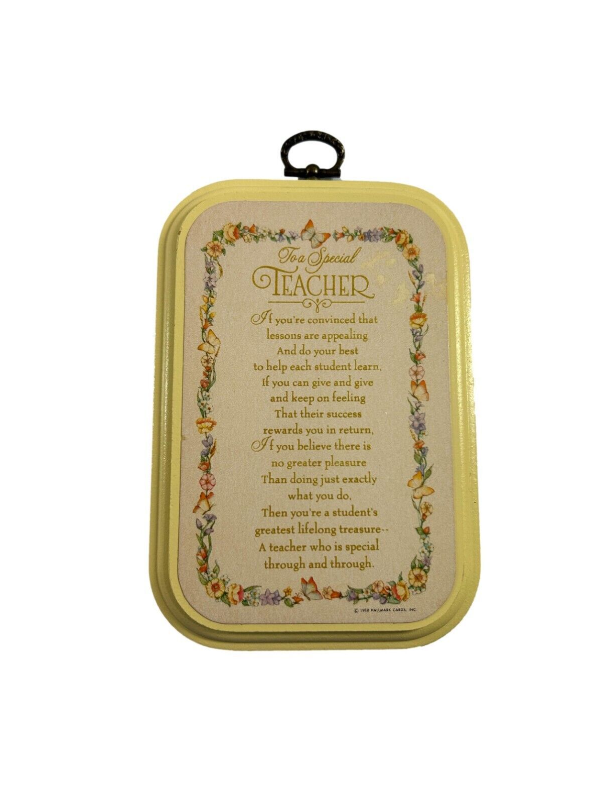 Vintage 1980 Hallmark Wall Plaque To A Special Teacher Yellow Floral Wood Gift - $14.85