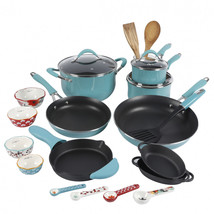 Cookware Set Nonstick 24-Piece Kitchen Pots and Pans Lids Cast Iron Skillet Blue - £139.43 GBP