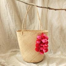 88   love rush straw tote bag   with red pink poms   1 thumb200