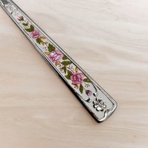 Korean Stainless Long Handle Spoon Pink Floral Porcelain Inlay Vintage H... - $20.00