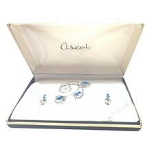 vintage Ascot hand made brooch &amp; Screw Back earrings Blue Rhinestone - €72,63 EUR