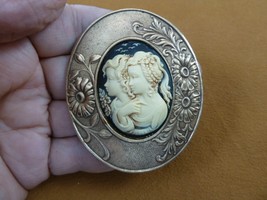 CM193-1 Girls Two SISTERS twins best friends black white cameo brass PIN... - $671.43 MXN